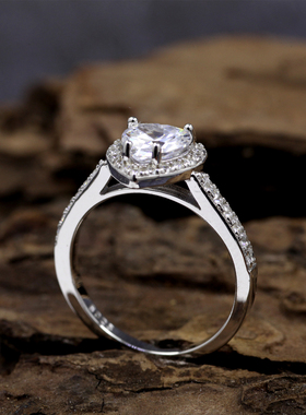 韩版S925纯银爱心形锆石戒指