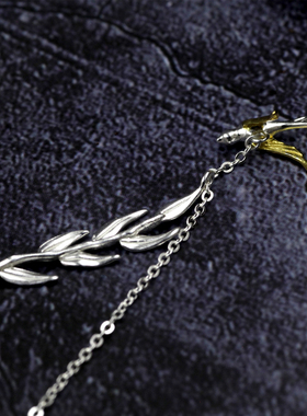 S925银柳莺花燕项链不规则吊件