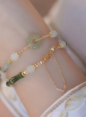 天然和田玉平安扣手链女新中式手