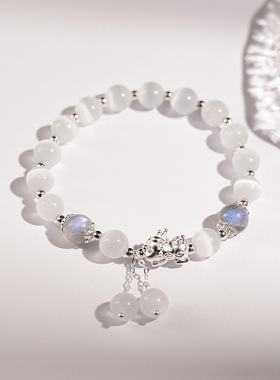 天然黑曜石月光石手链男女款999