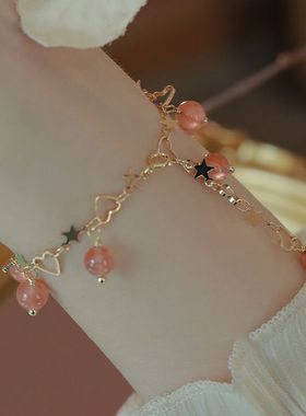 新款胭脂玲珑小众设计爱心手链中式甜美清新百搭脚链显白送闺蜜