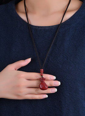 朱砂钱袋吊坠双面雕刻福财男女本