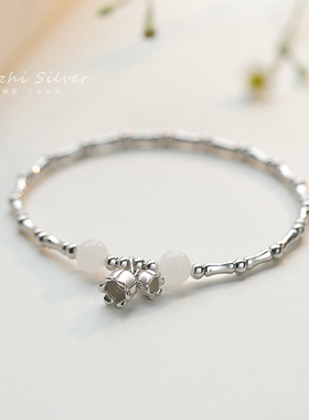 s925银手链女铃兰花手串轻奢小众