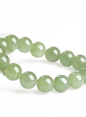 名都水晶 天然和田玉且末蓝圆珠手串 时尚圆珠浅绿色和田玉手链