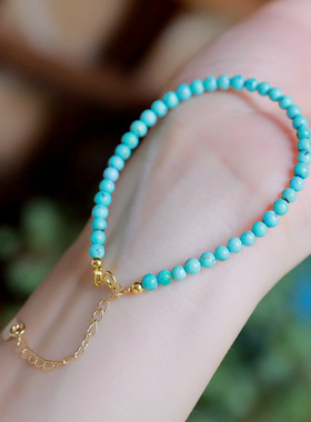 新款时尚极细绿松石手链男女情侣