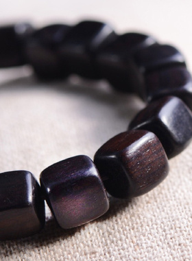 语唐黑檀木方块珠情侣手串小众简