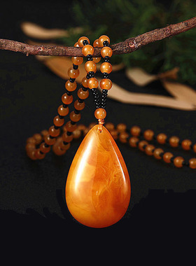 蜜蜡吊坠水滴形挂件项链首饰长款老蜜蜡毛衣链配饰男女款无事牌