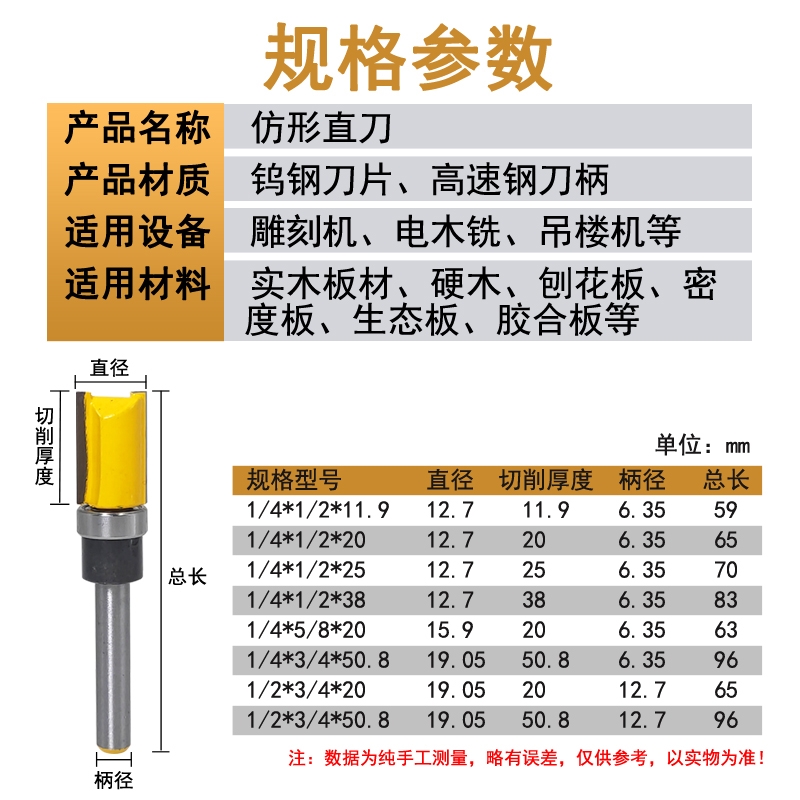 仿形直刀木工修边刀修边机刀头带轴承直刀仿型修边刀木工铣刀锣机-图0