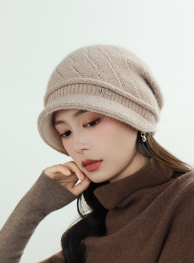 冬季中老年女兔毛加绒保暖针织帽