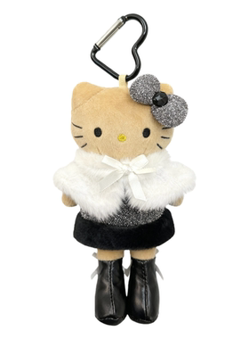 正版HelloKitty贵妇小香风波点公仔包挂件kt长腿毛绒黑皮玩偶礼物