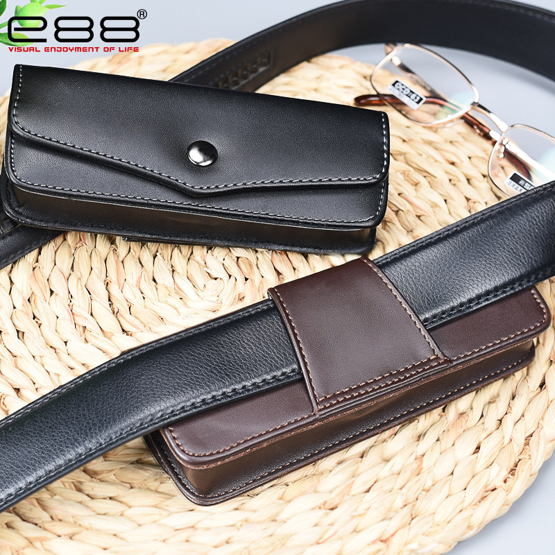 e88穿皮带真皮老花眼镜盒腰包男抗压便携收纳防压牛皮带可挂腰带,淘宝优惠券,粉丝福利购,淘宝优惠卷