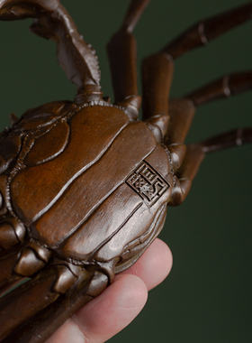 铜螃蟹公母一对八方来财茶宠摆件