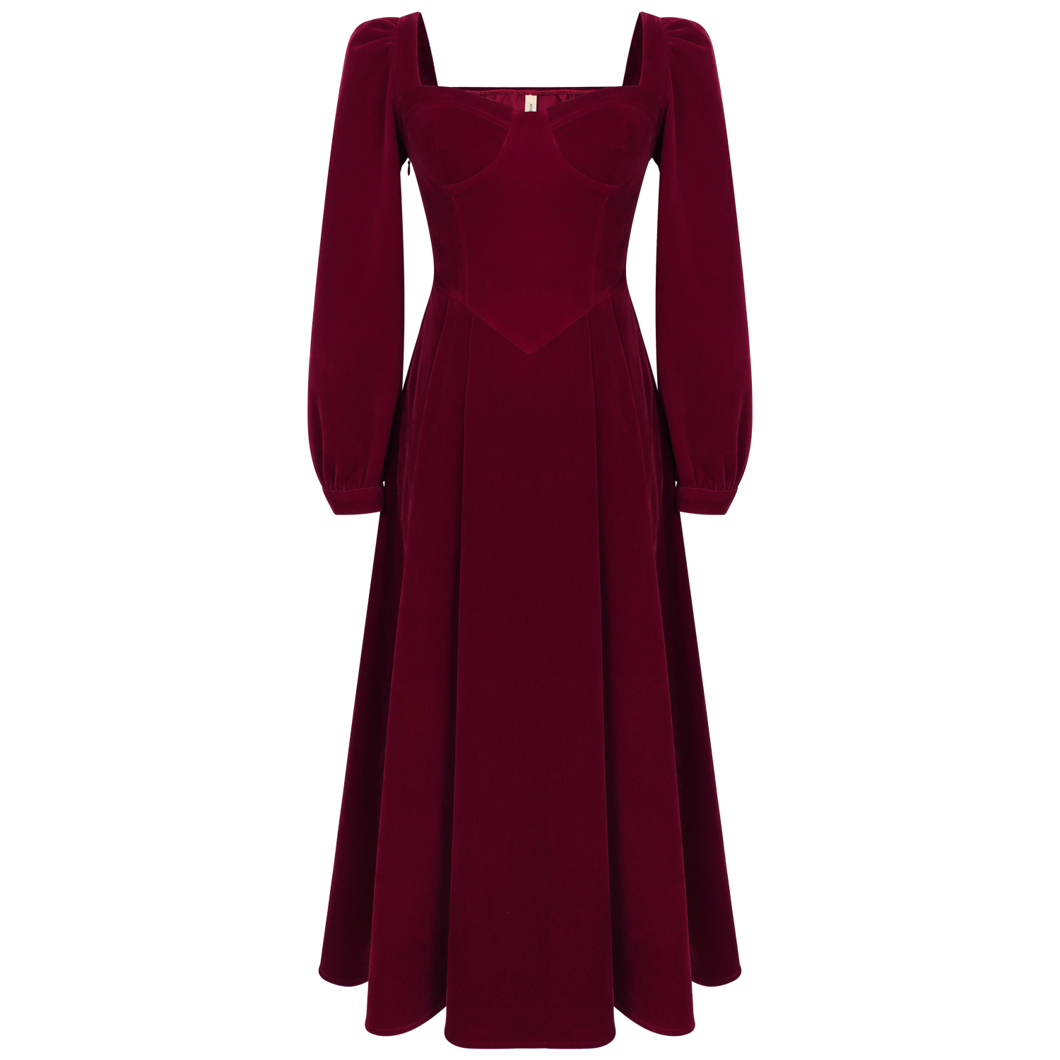 午后商店◆红色丝绒坠感长袖连衣裙春季女新款法式复古赫本风裙子