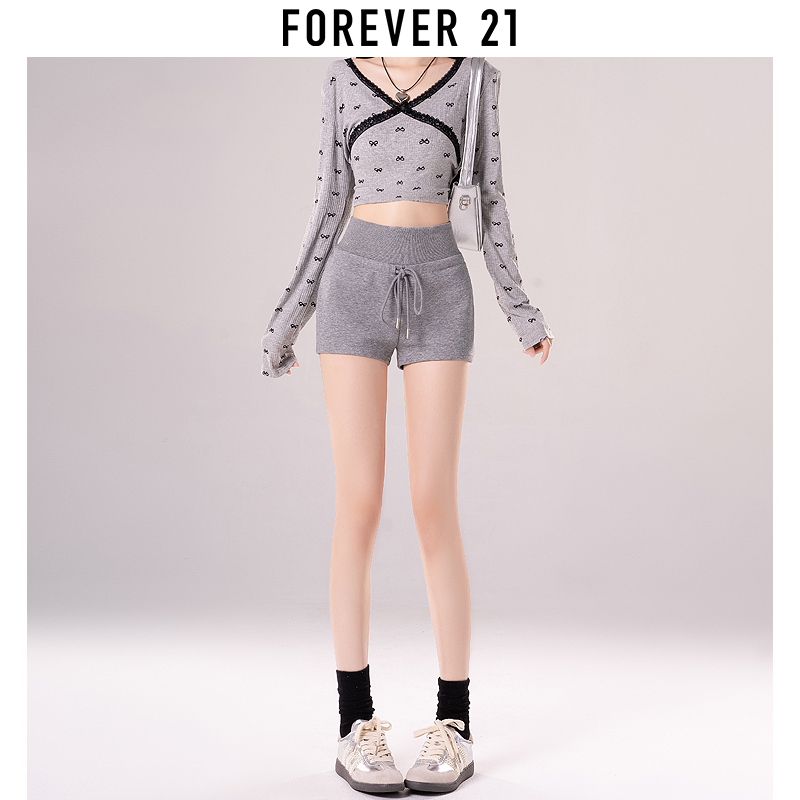 Forever 21高腰提臀辣妹短裤女夏季薄款外穿热裤高腰显瘦休闲裤子