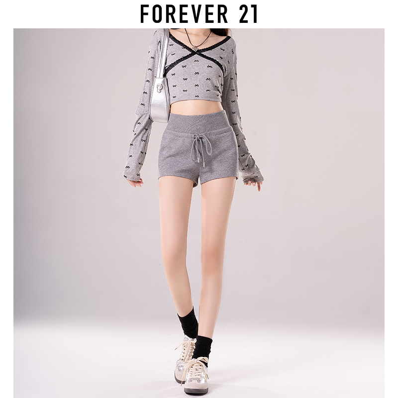 Forever 21高腰提臀辣妹短裤女夏季薄款外穿热裤高腰显瘦休闲裤子