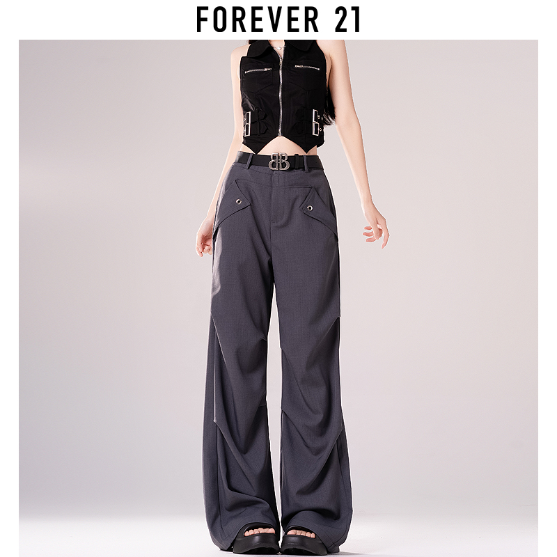 Forever 21高级感西装阔腿裤女夏季2024新款高腰垂感休闲拖地裤