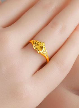 金店同款999镭射金色太阳花戒指