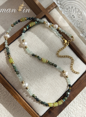 彩色珍珠绿色系串珠项链