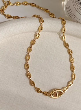 金色猪鼻链钛钢ins风项链