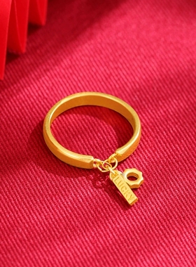 新款铜合金戒指女带坠Lucky指环设计感ins风不掉色网红款齿轮吊牌