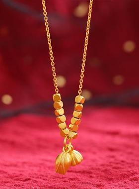 越南9纯沙金小方糖吊坠项链