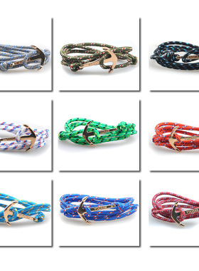 爆款VIKINGS 热卖 尼龙绳船锚手链 鱼钩维京海盗A金色