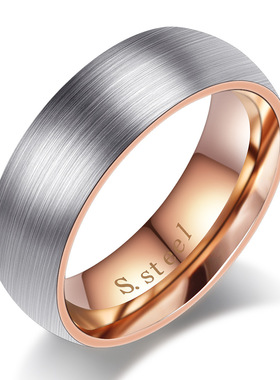 欧美风拉丝钛钢刻字情侣戒指