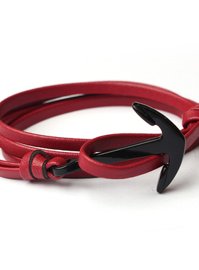 时尚风双层编织黑色船锚手环