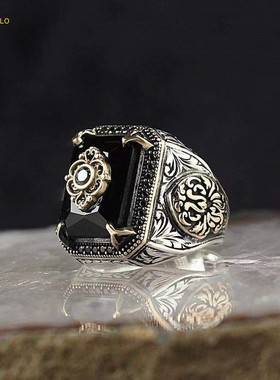 瑞铂朗 欧美跨境新品男士复古方形宝石戒指 朋克嘻哈个性潮款指环