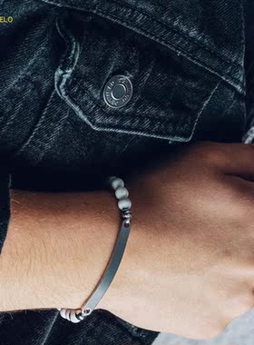 2023年新款跨境不锈钢串珠手链DIY激光镭射字母情侣名字男士手链