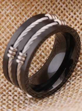 欧美风饰品钛钢黑色男士指环尾戒