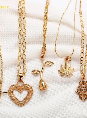 欧美多层枫叶爱心合金蛇骨链