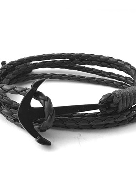 欧美风船锚手工情侣黑色皮绳