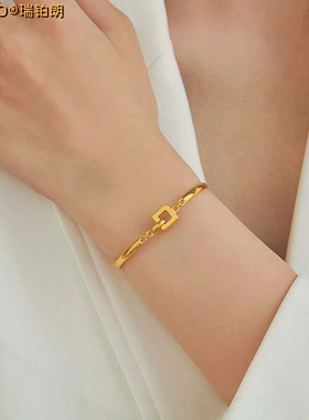 ROBELO原创设计方圆24K金手镯环环相扣手链女 Square bracelet