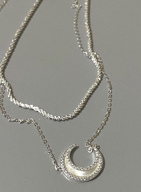 cc手作 一轮皎月法式轻奢深海天然白母贝通体925银月亮项链锁骨链