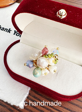 cc手作森系 捷克珠串珠花朵戒指女小众高级感轻奢气质百搭指环