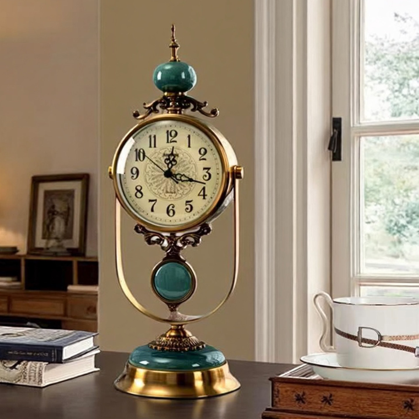 复古典怀旧欧式办公桌面客厅室装饰品石英座钟台式轻奢摆钟表时件,淘宝优惠券,粉丝福利购,淘宝优惠卷