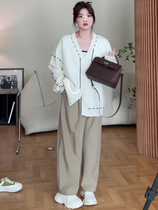 Fat Mm Spring Autumn Season 2023 New knitted cardiovert sweater jacket big code women dress with hide and lean blouses