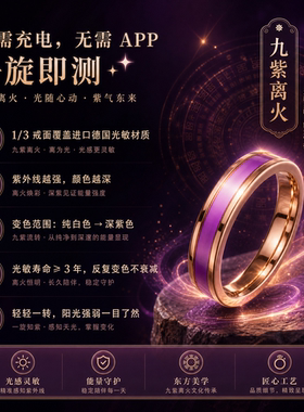 九紫离火戒指女光感材质遇光变色镀金紫玉髓戒指圈光动能