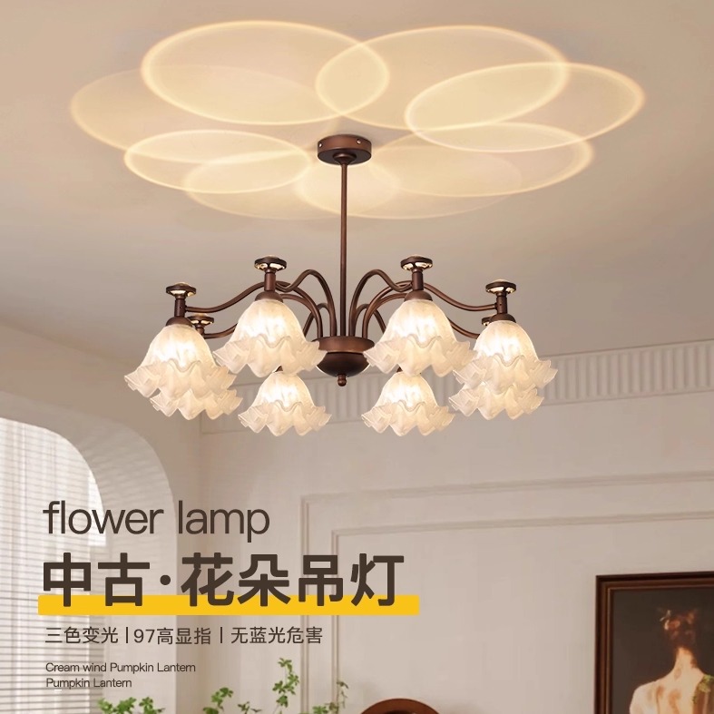 广东中山2025复古客厅吊灯铁艺玻璃灯罩创意设计师简约大气灯具 - 图3