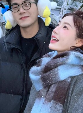 虞书欣同款格子围巾冬季女氛围感