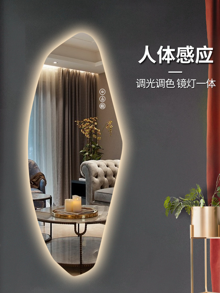 ins不规则异形智能led带灯全身镜穿衣镜试衣镜子壁挂防爆装饰镜子_虎窝淘