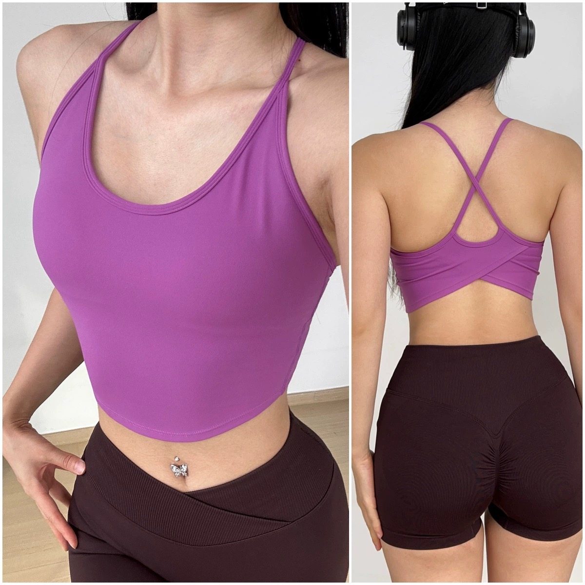 性感细肩带交叉美背瑜伽服背心固定杯运动内衣女跑步健身文胸速干,淘宝优惠券,粉丝福利购,淘宝优惠卷