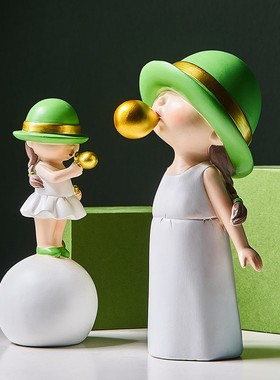 治愈系卡通吹泡泡糖女孩摆件电视柜轻奢可爱摆设儿童房装饰品礼物