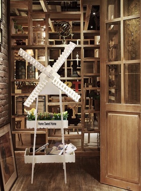 田园风实木置物架阳台花艺装饰品