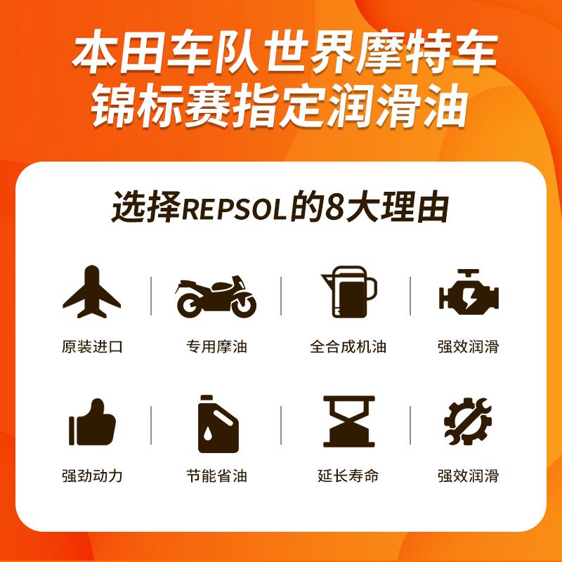 REPSOL威爽狂飙全合成机油摩托车10W40/50/60 15W50进口正品SN级 - 图0