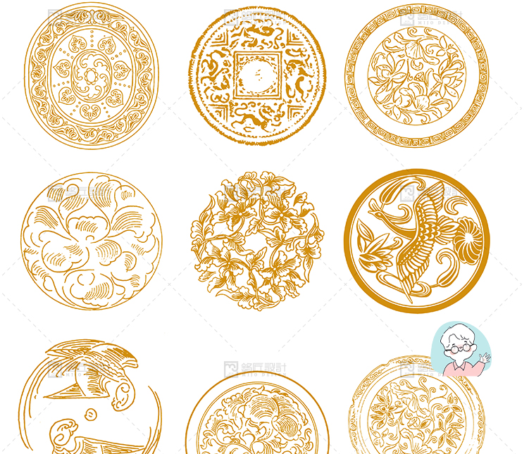 唐代团花传统纹样民族图案插画纹饰图形ai矢量花纹平面设计素材 - 图1
