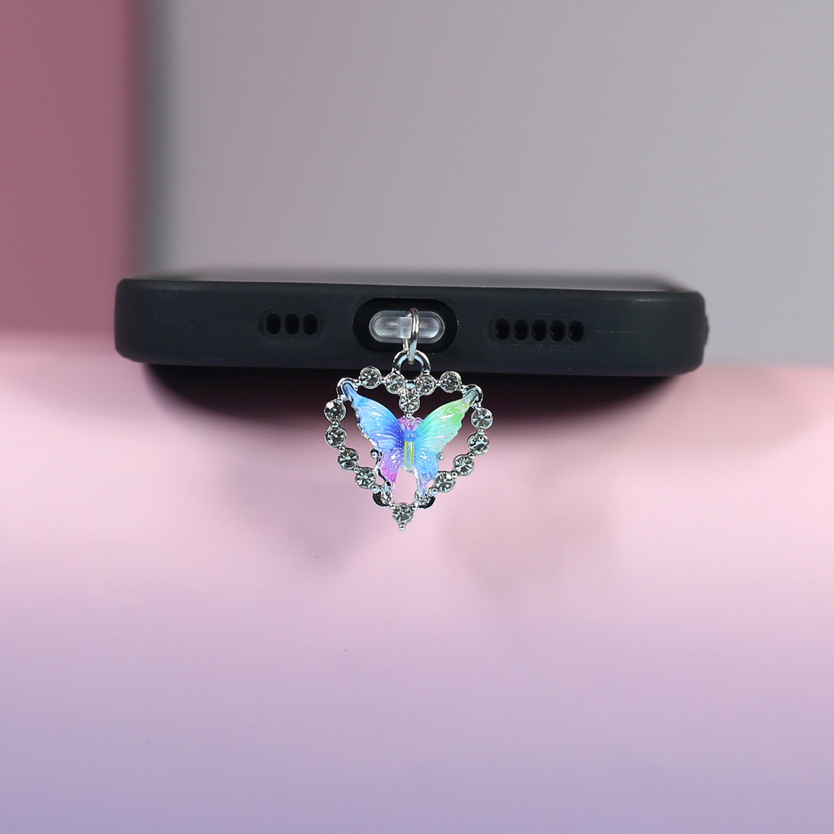 爱心水钻蝴蝶手机防尘塞挂饰挂件吊饰吊坠配件装饰品情人节礼物