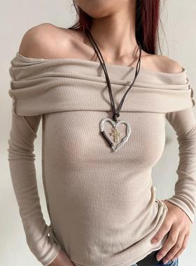 复古十字架爱心麂皮绳项链