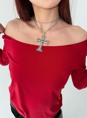 复古做旧闪闪镂空十字架项链